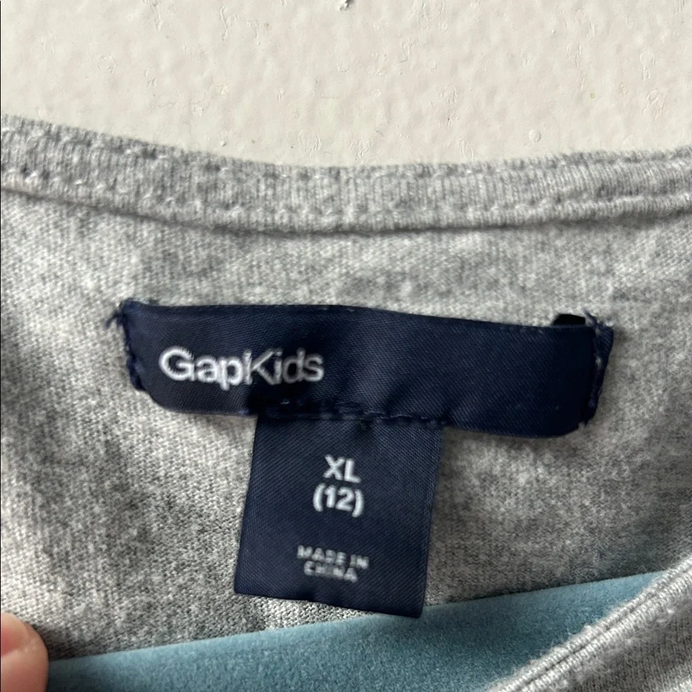 GAP Gray and Navy Long Sleeve Kids Tee